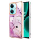 For OnePlus Nord CE 3 Marble Pattern IMD Card Slot Phone Case(Pink Purple Gold) - 1