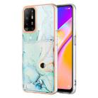 For OPPO A94 5G / A95 5G Marble Pattern IMD Card Slot Phone Case(Green) - 1