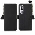 For OnePlus CE4 5G Global Side-Magnetic TJ Genuine Leather RFID Phone Case(Black) - 1