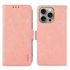 For iPhone 15 Pro ABEEL Frosted Magnetic RFID Leather Phone Case(Pink) - 1
