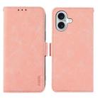 For iPhone 16 ABEEL Frosted Magnetic RFID Leather Phone Case(Pink) - 1