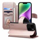 For iPhone 15 Plus / 14 Plus ESEBLE E1 Nappa Texture MagSafe Holder Leather Phone Case(Rose Gold) - 1