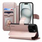 For iPhone 15 ESEBLE E1 Nappa Texture MagSafe Holder Leather Phone Case(Rose Gold) - 1