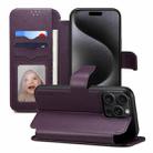 For iPhone 15 Pro ESEBLE E1 Nappa Texture MagSafe Holder Leather Phone Case(Dark Purple) - 1