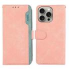 For iPhone 15 Pro ABEEL Color Block Magnetic RFID Leather Phone Case(Pink-Cyan) - 1