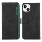 For iPhone 15 Plus ABEEL Color Block Magnetic RFID Leather Phone Case(Black-Green) - 1