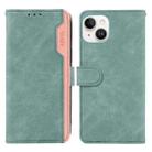 For iPhone 15 Plus ABEEL Color Block Magnetic RFID Leather Phone Case(Cyan-Pink) - 1