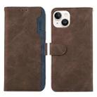 For iPhone 15 Plus ABEEL Color Block Magnetic RFID Leather Phone Case(Brown-Blue) - 1