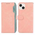 For iPhone 14 Plus ABEEL Color Block Magnetic RFID Leather Phone Case(Pink-Cyan) - 1