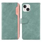For iPhone 14 Plus ABEEL Color Block Magnetic RFID Leather Phone Case(Cyan-Pink) - 1