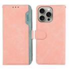 For iPhone 14 Pro ABEEL Color Block Magnetic RFID Leather Phone Case(Pink-Cyan) - 1