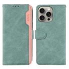 For iPhone 14 Pro ABEEL Color Block Magnetic RFID Leather Phone Case(Cyan-Pink) - 1