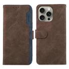 For iPhone 14 Pro ABEEL Color Block Magnetic RFID Leather Phone Case(Brown-Blue) - 1