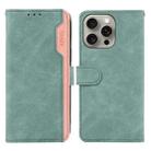 For iPhone 14 Pro Max ABEEL Color Block Magnetic RFID Leather Phone Case(Cyan-Pink) - 1