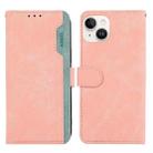 For iPhone 13 ABEEL Color Block Magnetic RFID Leather Phone Case(Pink-Cyan) - 1