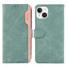 For iPhone 13 ABEEL Color Block Magnetic RFID Leather Phone Case(Cyan-Pink) - 1