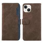 For iPhone 13 ABEEL Color Block Magnetic RFID Leather Phone Case(Brown-Blue) - 1