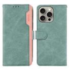 For iPhone 16 Pro Max ABEEL Color Block Magnetic RFID Leather Phone Case(Cyan-Pink) - 1