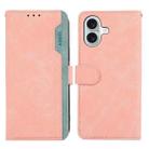 For iPhone 16 Plus ABEEL Color Block Magnetic RFID Leather Phone Case(Pink-Cyan) - 1