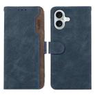 For iPhone 16 Plus ABEEL Color Block Magnetic RFID Leather Phone Case(Blue-Brown) - 1