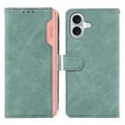 For iPhone 16 Plus ABEEL Color Block Magnetic RFID Leather Phone Case(Cyan-Pink) - 1