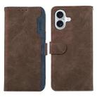 For iPhone 16 Plus ABEEL Color Block Magnetic RFID Leather Phone Case(Brown-Blue) - 1