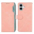 For iPhone 16 ABEEL Color Block Magnetic RFID Leather Phone Case(Pink-Cyan) - 1