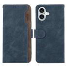 For iPhone 16 ABEEL Color Block Magnetic RFID Leather Phone Case(Blue-Brown) - 1