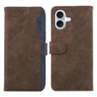For iPhone 16 ABEEL Color Block Magnetic RFID Leather Phone Case(Brown-Blue) - 1