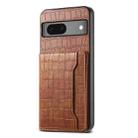 For Google Pixel 7 5G Crocodile Texture Card Bag Design Full Coverage Phone Case(Brown) - 1