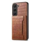 For Samsung Galaxy S23 5G Crocodile Texture Card Bag Design Full Coverage Phone Case(Brown) - 1