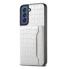 For Samsung Galaxy S21 FE 5G Crocodile Texture Card Bag Design Full Coverage Phone Case(White) - 1
