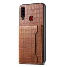 For Samsung Galaxy A20s Crocodile Texture Card Bag Design Full Coverage Phone Case(Brown) - 1