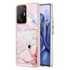For Xiaomi 11T / 11T Pro Marble Pattern IMD Card Slot Phone Case(Rose Gold) - 1