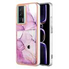 For Xiaomi Poco F5 Pro 5G / Redmi K60 Marble Pattern IMD Card Slot Phone Case(Pink Purple Gold) - 1