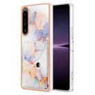 For Sony Xperia 1 IV Marble Pattern IMD Card Slot Phone Case(Galaxy Marble White) - 1