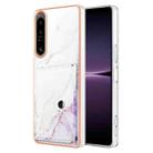 For Sony Xperia 1 IV Marble Pattern IMD Card Slot Phone Case(White Purple) - 1