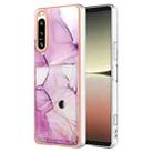 For Sony Xperia 5 IV Marble Pattern IMD Card Slot Phone Case(Pink Purple Gold) - 1