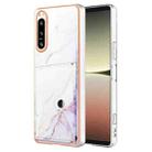 For Sony Xperia 5 IV Marble Pattern IMD Card Slot Phone Case(White Purple) - 1