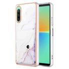 For Sony Xperia 10 IV Marble Pattern IMD Card Slot Phone Case(White Purple) - 1