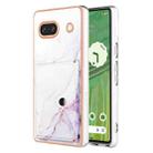 For Google Pixel 7a Marble Pattern IMD Card Slot Phone Case(White Purple) - 1