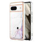 For Google Pixel 8 Marble Pattern IMD Card Slot Phone Case(White Purple) - 1