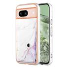 For Google Pixel 8a Marble Pattern IMD Card Slot Phone Case(White Purple) - 1