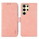 For Samsung Galaxy S22 Ultra 5G ABEEL Frosted Magnetic RFID Leather Phone Case(Pink) - 1