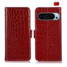 For Google Pixel 9 Crocodile Top Layer Cowhide Leather Phone Case(Red) - 1