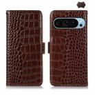 For Google Pixel 9 Crocodile Top Layer Cowhide Leather Phone Case(Brown) - 1