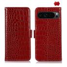 For Google Pixel 9 Pro Crocodile Top Layer Cowhide Leather Phone Case(Red) - 1