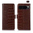 For Google Pixel 9 Pro Crocodile Top Layer Cowhide Leather Phone Case(Brown) - 1