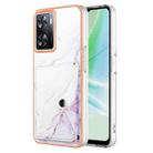 For Realme Narzo 50 5G Marble Pattern IMD Card Slot Phone Case(White Purple) - 1