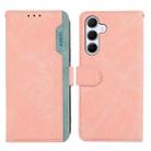 For Samsung Galaxy S24+ 5G ABEEL Color Block Magnetic RFID Leather Phone Case(Pink-Cyan) - 1